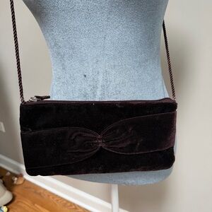 MARCO AVANE' Vintage Chocolate Brown Velvet Clutch Purse Rope Strap Zip Close